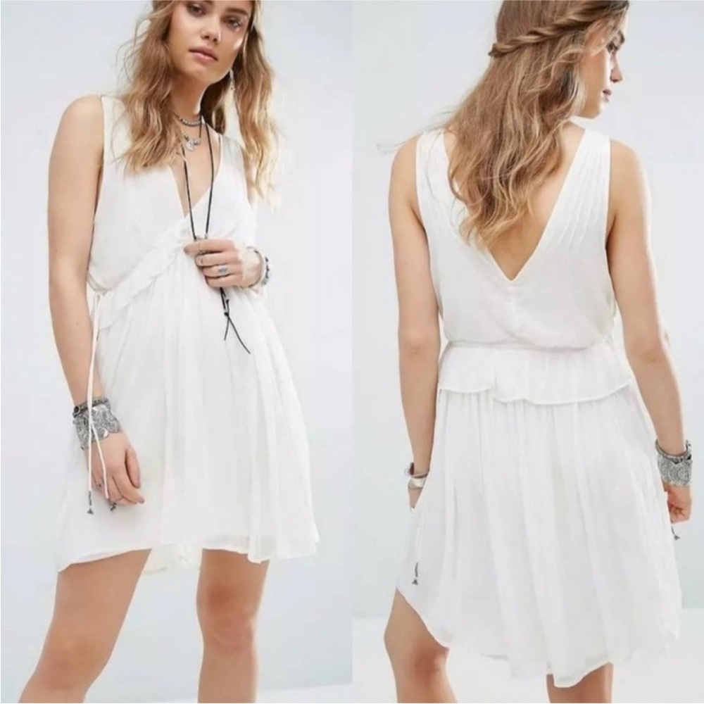 Free People Ivory fairy core ruffle rio grande mini dress size S